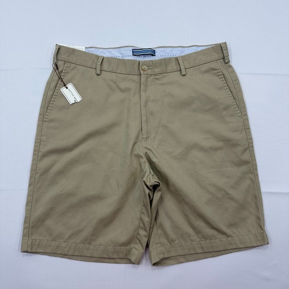 NWT Peter Millar Pima Cotton Twill Chino Shorts Men's 35 Tan Khaki Golf 9" - Picture 1 of 11